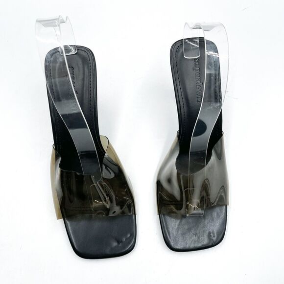 Superdown Jacey Heels Black Sandals Clear PVC Square Toe Slides Sz 9 - Picture 6 of 11